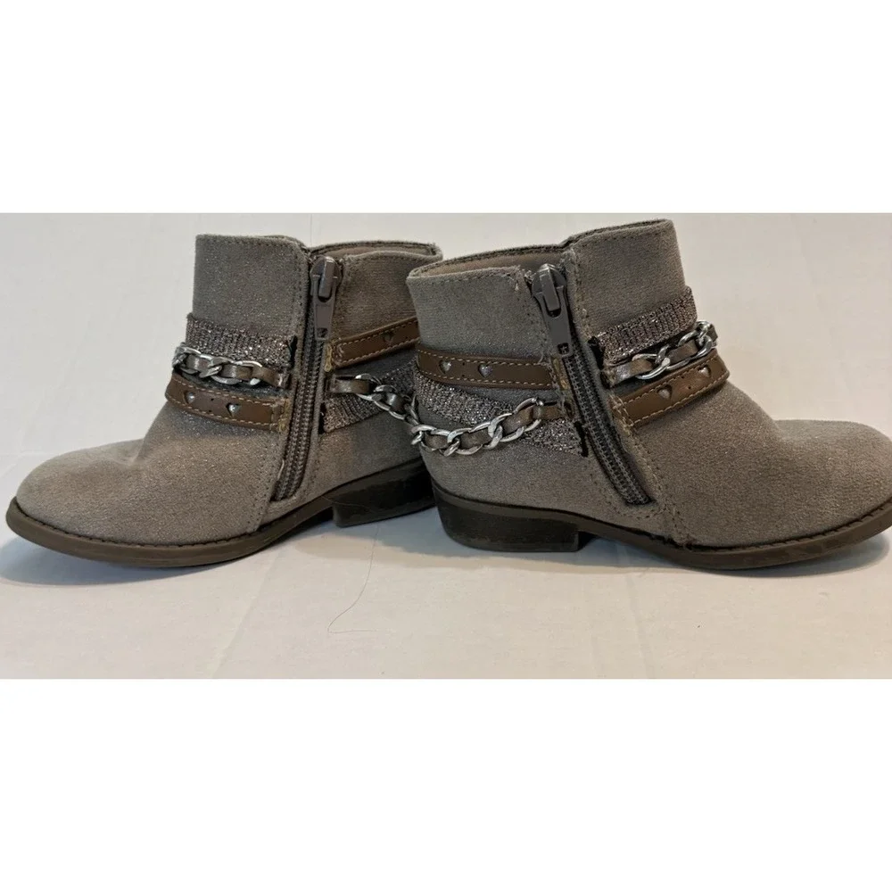 Crown Vintage Girls Gray Ankle Boots US 7M Zip Bow Chain Glitter Ankle Strap